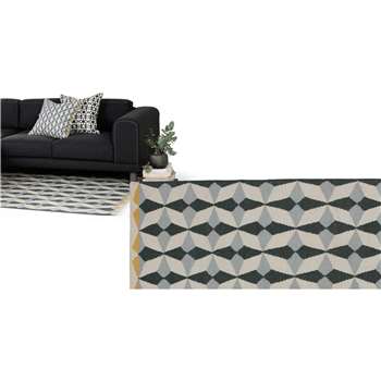 Etruria Large Flat Weave Wool Rug, Ash Grey and Mustard (160 x 230cm)