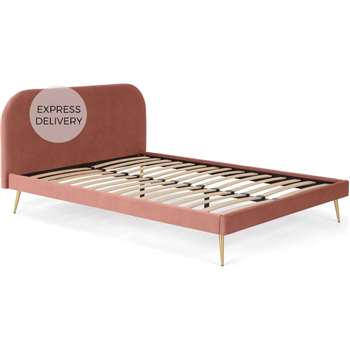 Eulia Double Bed, Blush Pink Velvet (H90 x W153 x D204cm)
