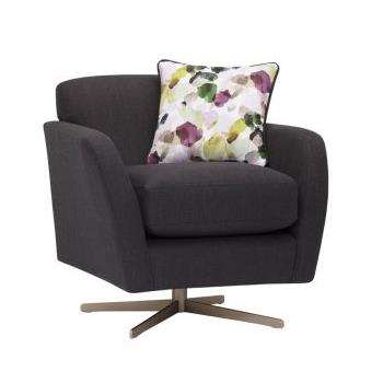 Evie Plain Charcoal Fabric Swivel Chair (H80 x W81 x D86cm)