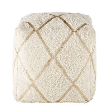 EXOCHIC White Cotton Pouffe with Golden Graphic Motifs (45 x 45cm)