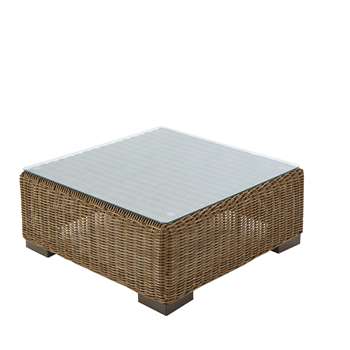FIDJI Wicker and tempered glass garden coffee table (32 x 77cm)