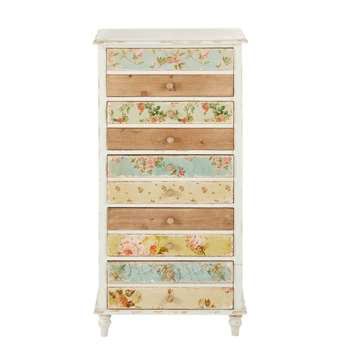 FLORA White 5-Drawer Chest with Floral Print Flora (102 x 51cm)