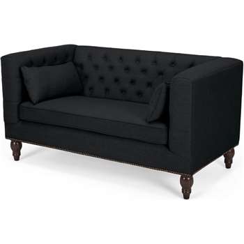 Flynn 2 Seater Sofa, Midnight Black (85 x 160cm)