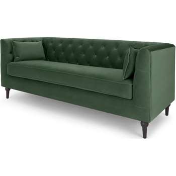 Flynn 3 Seater Sofa, Elm Green Velvet (H82 x W204 x D86cm)