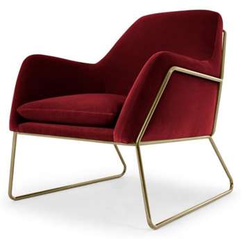 Frame Armchair, Claret Cotton Velvet with Bright Gold Frame (H84 x W77 x D88cm)