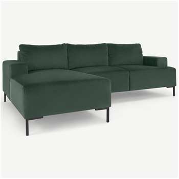 Frederik 3 Seater Left Hand Facing Compact Corner Chaise End Sofa, Autumn Green Velvet (H79 x W235 x D156cm)