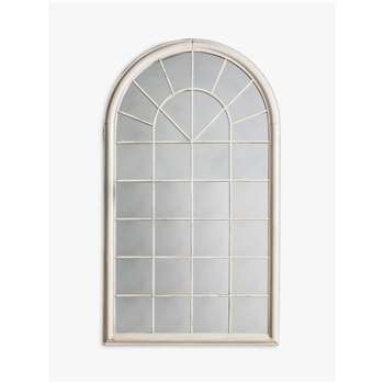 Fura Outdoor Garden Wall Window Style Arched Mirror, Antique Cream (H131 x W75 x D4cm)