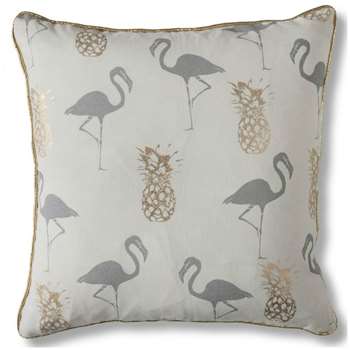 Gallery Flamingo And Pineapples Cushion, Grey (H45 x W45cm)