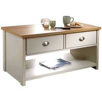 GFW Lancaster2 Drawer Coffee Table - Cream (H50 x W99 x D55cm)