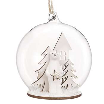 Glass Christmas Bauble with Christmas Tree Scene, Set of 6 (H9.5 x W6.7 x D6.7cm)
