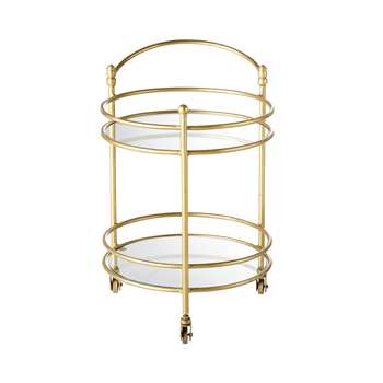 Gold Metal and Glass End Table on Wheels (H68 x W57 x D44cm)