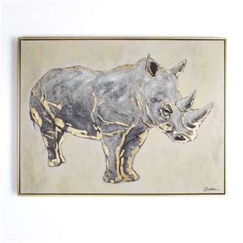 Graham & Brown Metallic (Grey) Rhino Hand Painted Framed Canvas (H60 x W80cm)