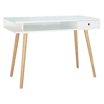 Habitat Cato Large Matt White Desk With Solid Wood Legs (H77 x W110 x D45cm)