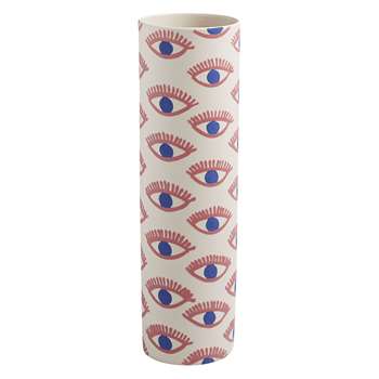 Habitat Eyes Chalky Blue And Pink Patterned Slim Ceramic Cylinder Vase (27.5 x 8cm)