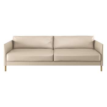 Habitat Hyde Cream Leather 3 Seater Sofa Bed, Wooden Legs - 58 x 230cm