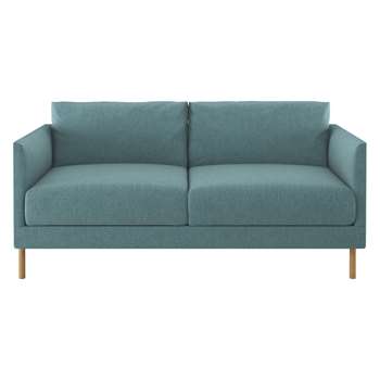 Habitat Hyde Teal Blue Fabric 2 Seater Sofa, Wooden Legs (72 x 160cm)