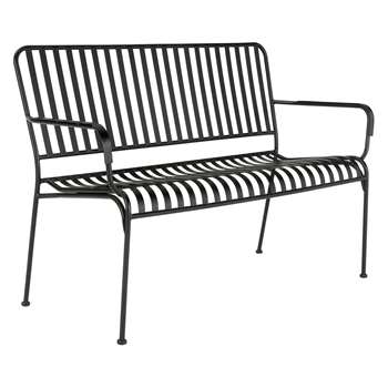 Habitat Indu Black Metal Slatted Garden Bench With Arms (H85 x W123 x D57cm)