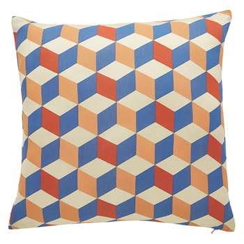 Habitat Quadra Multi-Coloured Printed Silk Blend Cushion (50 x 50cm)