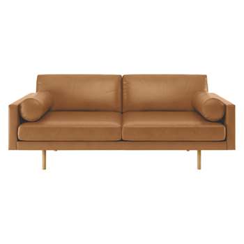 Habitat Spencer Mid Tan Leather 3 Seater Sofa, Oak Legs (83 x 205cm)
