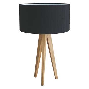Habitat Tripod Oak Wooden Table Lamp With Black Silk Shade (H55 x W35 x D35cm)