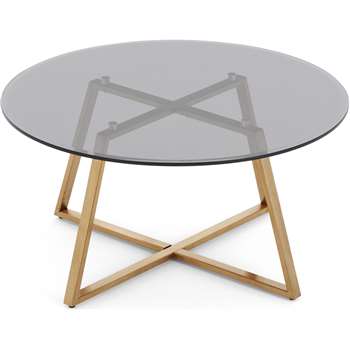 Haku Coffee Table, Brass and Smoked Glass (H40 x W80 x D80cm)