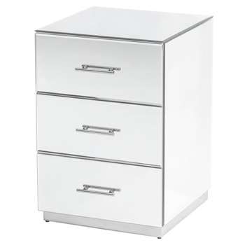 Harper Mirrored Side Table – Silver Details (H65 x W44 x D44cm)