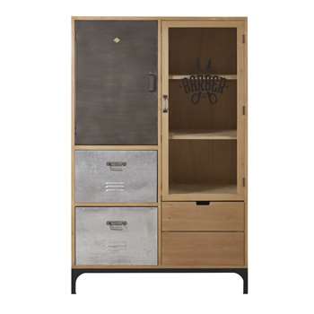 Harvey - Solid Fir, Glass and Metal 2-Door 3-Drawer Dresser (H160 x W100 x D40cm)