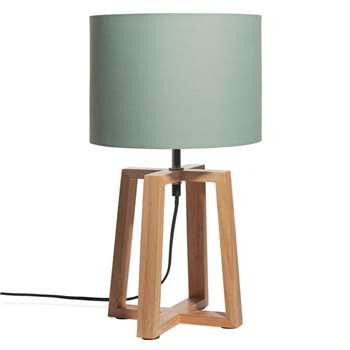HEDMARK Rubber Wood Lamp with Green Shade (H44 x W26 x D25cm)