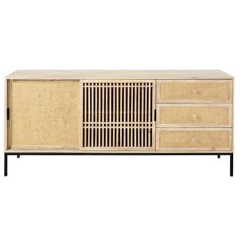 HELIOS Solid Mango Wood and Rattan 2-Door 3-Drawer Sideboard (90 x 175cm)
