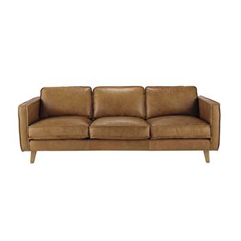 HIPSTER 3 seater leather vintage sofa in camel