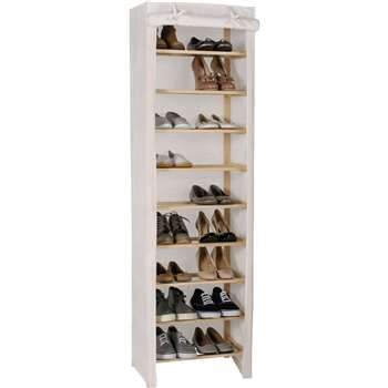HOME Canvas and Pine 9 Shelf Shoe Storage Rack - Cream (165 x 48cm)