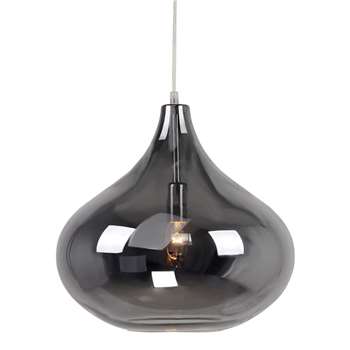 Home Collection Claire Silver Glass Pendant Light, Pale Grey (H130 x W35 x D35cm)