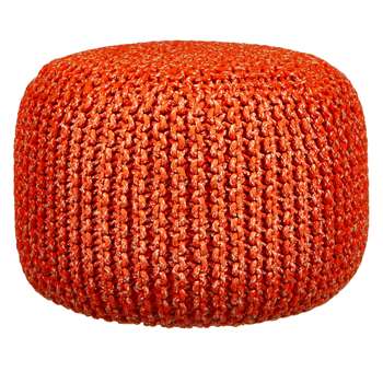 House by John Lewis Chunky Knit Pouffe, Chilli (35 x 50cm)