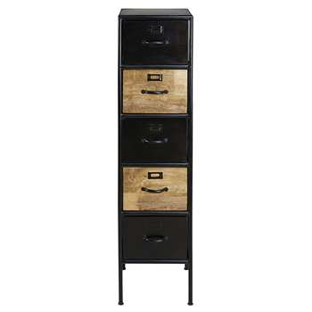 HOUSTON Mango wood and black metal 5-drawer storage cabinet (H128 x W33 x D33cm)