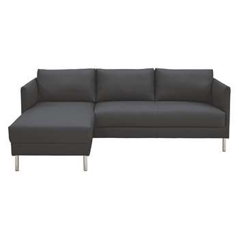 Hyde Black Leather Left-Arm Chaise Sofa, Metal Legs (72 x 205cm)