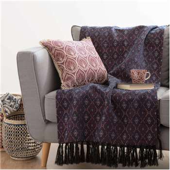 JAMESON Purple Patterned Cotton Throw (130 x 170cm)