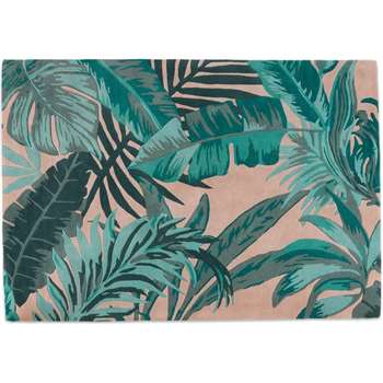 Jangala Botanical Wool Rug, Large, Pink and Teal (H160 x W230 x D1.7cm)