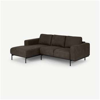 Jarrod Left Hand facing Chaise End Corner Sofa, Truffle Brown Leather (H74 x W217 x D150cm)