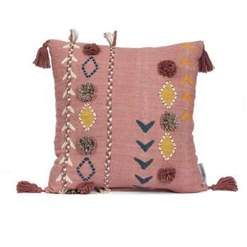 Jaz Two Stripe Square Cushion with Pom Poms (H50 x W50cm)