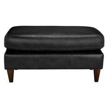 John Lewis Bailey Leather Footstool, Dark Leg, Contempo Black (47 x 89cm)