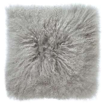 John Lewis Mongolian Faux Fur Cushion, Grey (H40 x W40cm)