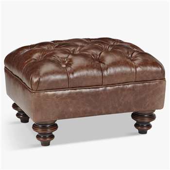 John Lewis & Partners Claverdon Semi-Aniline Leather Footstool, Galveston Hide (H35 x W52 x D42cm)