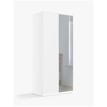 John Lewis & Partners Elstra Wardrobe Right-Hand Mirrored Hinged Door, Matt White/Mirror (H220 x W100 x D58cm)
