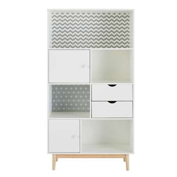 JOY Patterned White 2-Door 2-Drawer Bookcase (170 x 90cm)