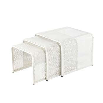 KNOKKE Nest of 3 metal coffee tables in white (Width 40-50cm)