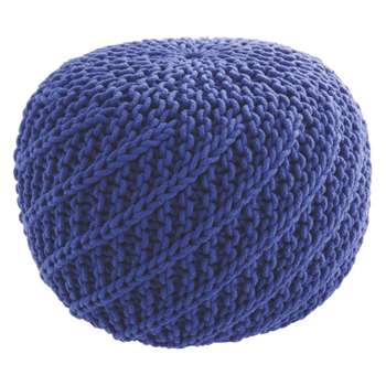 Knot Blue knitted round pouf