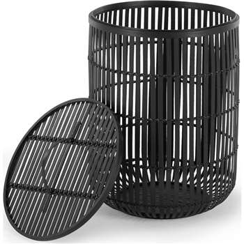Kurino Bamboo Laundry Basket with Lid, Black (H51 x W35 x D15cm)