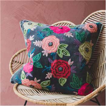 Large Floral Embroidered Velvet Cushion (H60 x W60cm)