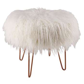 LOEN Copper Metal And White Faux Fur Stool (H40 x W45 x D45cm)