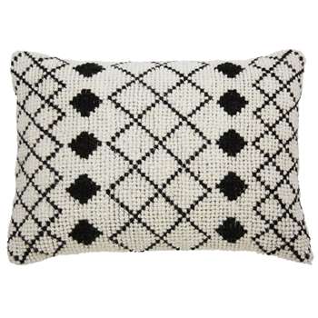 LOTI Ecru wool and cotton cushion with black motifs (40 x 60cm)